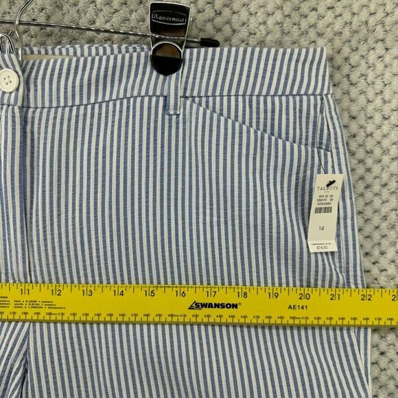Talbots Pants Womens 14 White Blue Striped Textured Skimmer Mid Rise Capri New - Picture 12 of 15